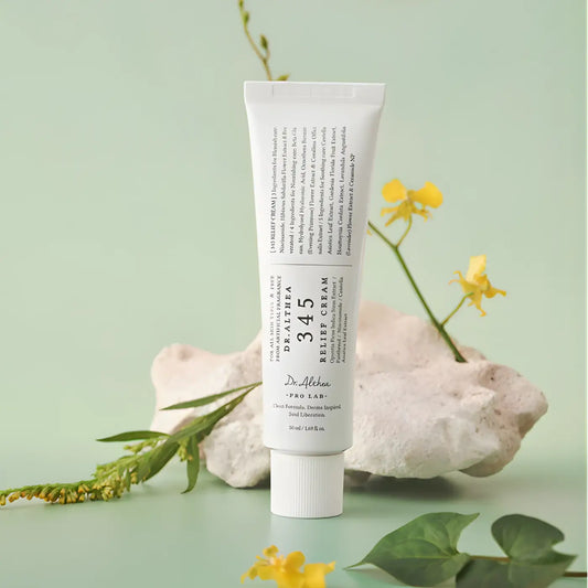 White tube of dr 345 relief cream 50ml for korean skincare south africa with soothing skincare relief cream benefits
