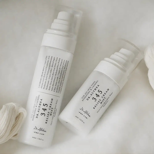 Two white dr 345 relief cream mist 100ml bottle designed to support moisture barrier and skin relief