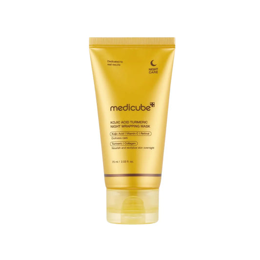 Golden tube of medicube kojic acid turmeric overnight wrapping mask 75ml for best korean skincare brands sa