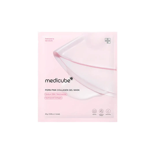 Pink medicube pdrn pink collagen gel mask in a sleek translucent package with subtle pink accents from the best korean skincare brands sa