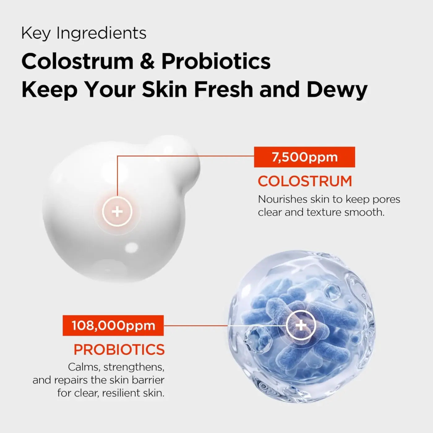 White spherical colostrum pore defence ampoule with translucent blue inner sphere containing probiotic cultures 55ml