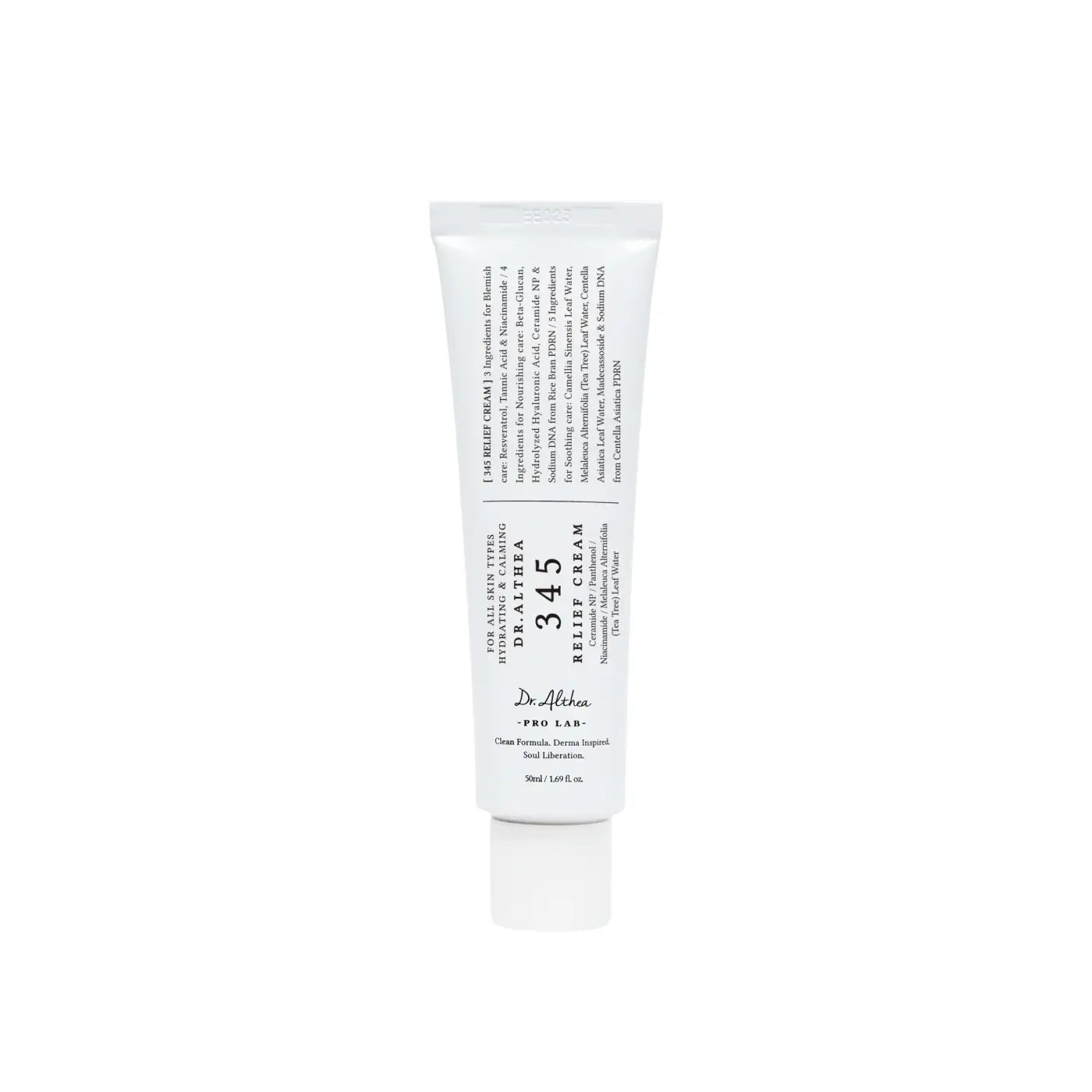White tube of dr 345 relief cream 50ml designed for soothing skincare south africa and korean skincare south use