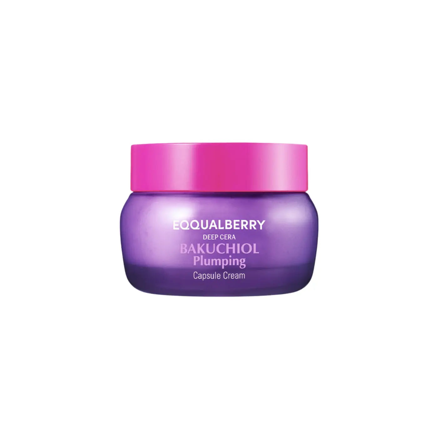 Purple glass jar with vibrant pink lid labeled bakuchiol plumping capsule cream for skin by the best korean skincare brands sa