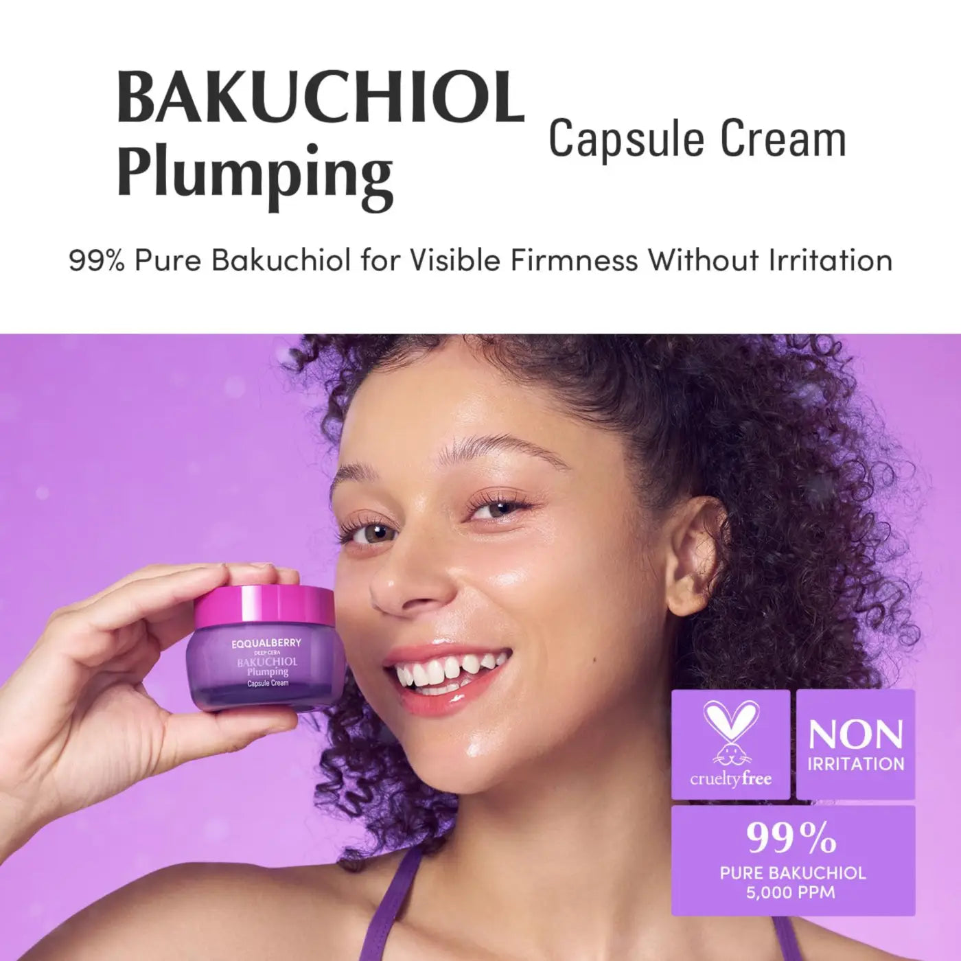 Purple jar with pink lid containing bakuchiol plumping capsule cream 50ml for skin by best korean skincare brands sa