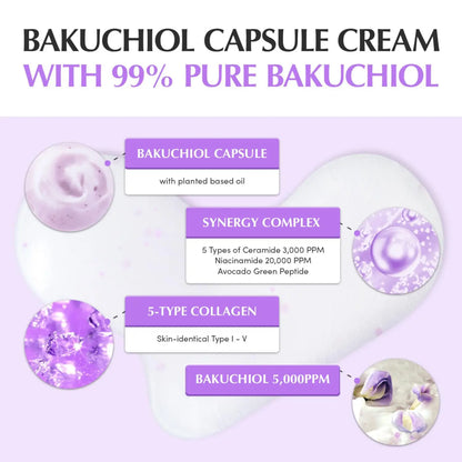 Purple bakuchiol plumping capsule cream 50ml with 99% pure bakuchiol silky texture and botanical ingredients for skin by best korean skincare brands sa