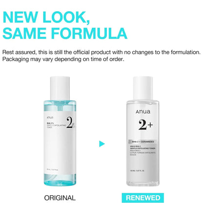 Clear glass bottle with white cap containing light blue salicylic acid gentle exfoliating toner 150ml