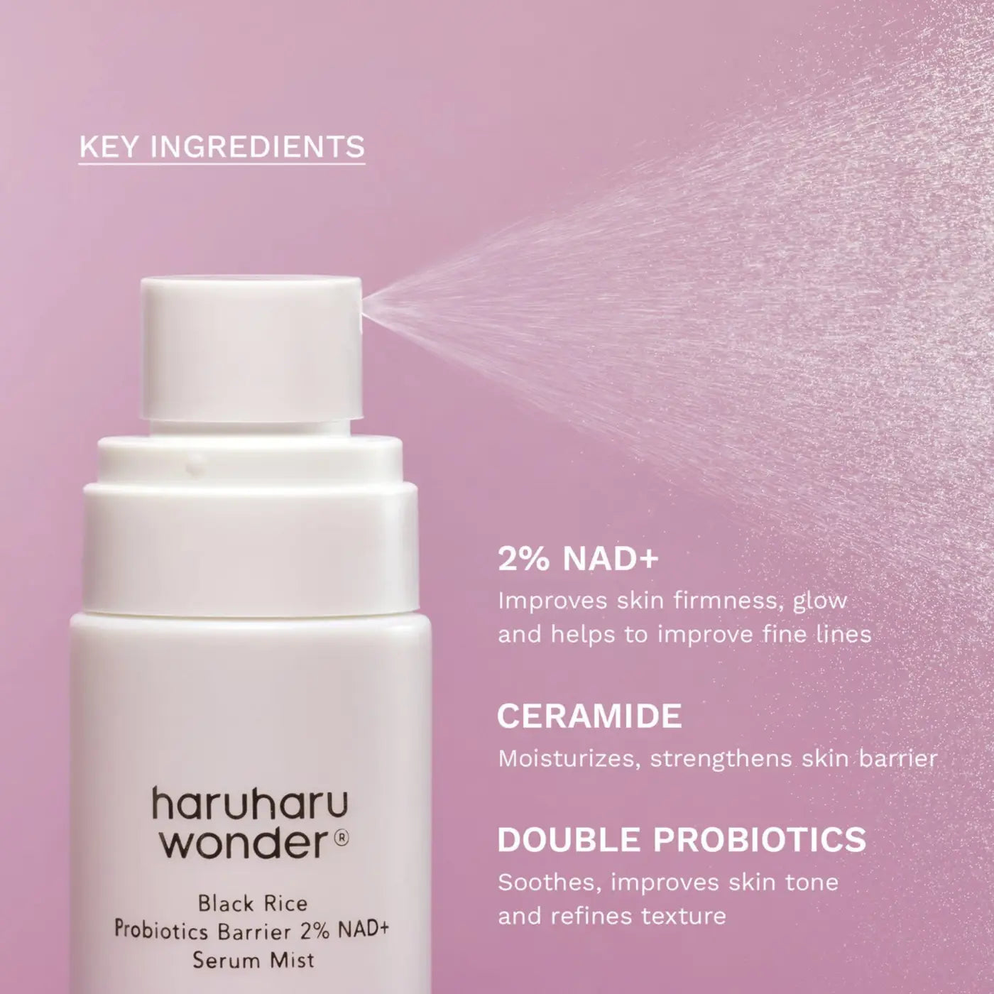 White haruharu wonder black rice probiotics barrier 2% nad plus serum mist bottle with rice probiotics ferment filtrate