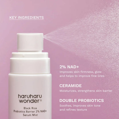 White haruharu wonder black rice probiotics barrier 2% nad plus serum mist bottle with rice probiotics ferment filtrate