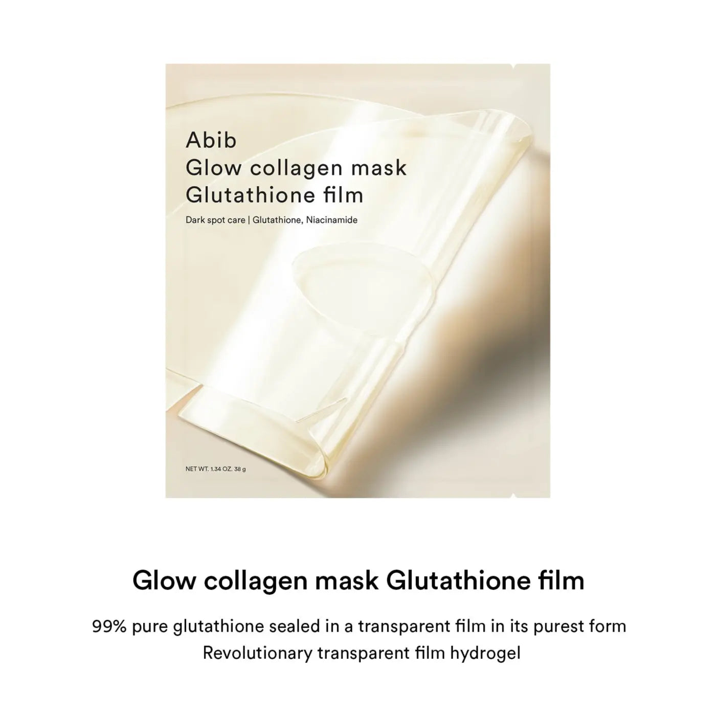 Abib glow collagen mask glutathione film in a transparent glossy hydrogel sheet for k-beauty south africa glow collagen mask