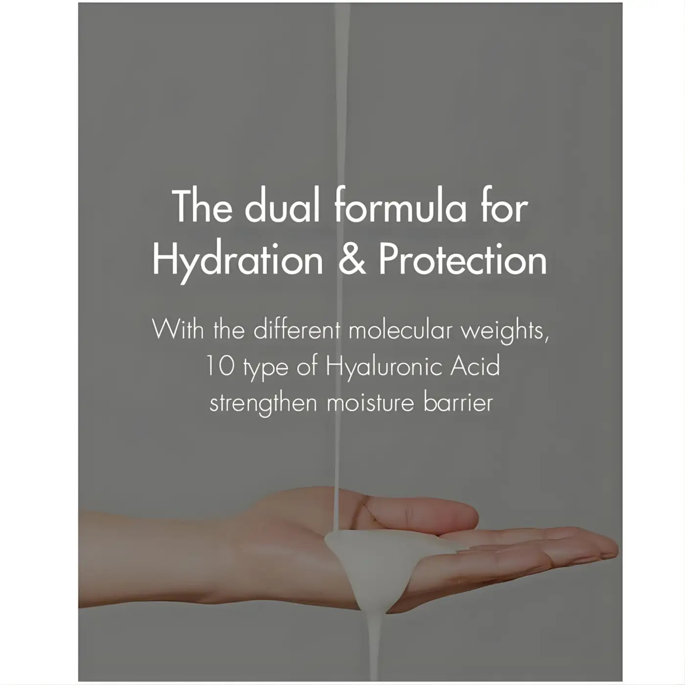 A creamy white hyal reyouth moisture sun spf 50+ pa++++ serum being poured into a hand for hydrating skincare use