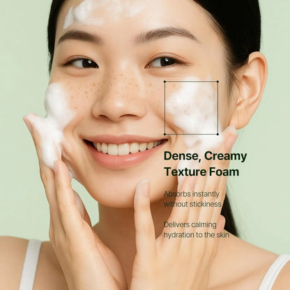 Dense creamy white facial foam with a rich velvety texture in mugwort zero film cleansing foam 150ml
