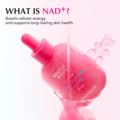 A vibrant pink glass dropper bottle of equal berry nad+ peptide boosting serum 30ml from the best korean skincare brands sa