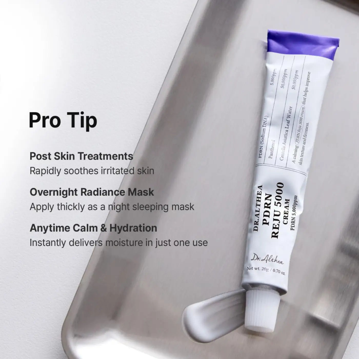 A sleek white tube with a purple cap labeled pdrn reju 5000 cream from the best korean skincare brands sa