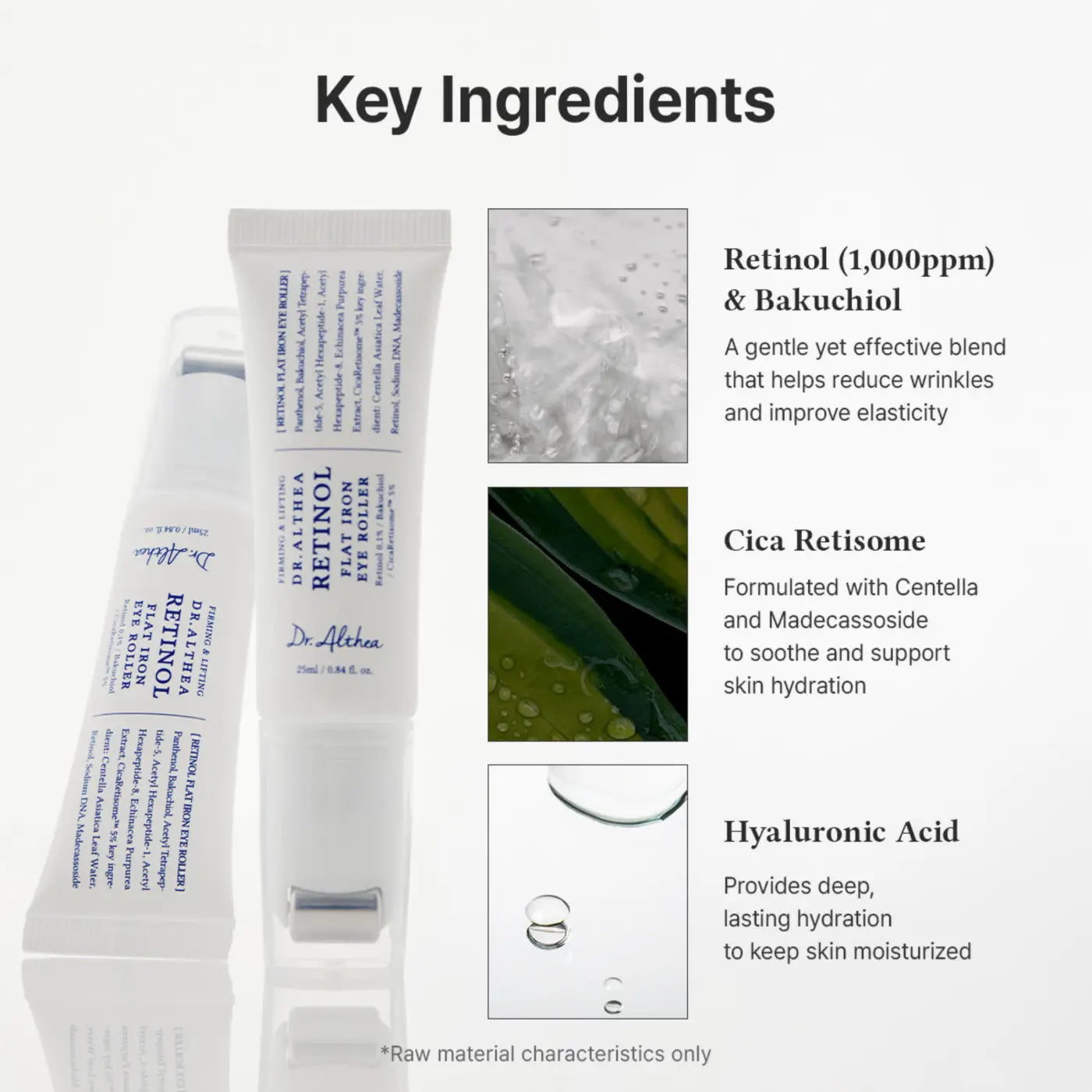 White tube of dr retinol flat iron eye roller with cica retisome for authentic korean skincare under eyes